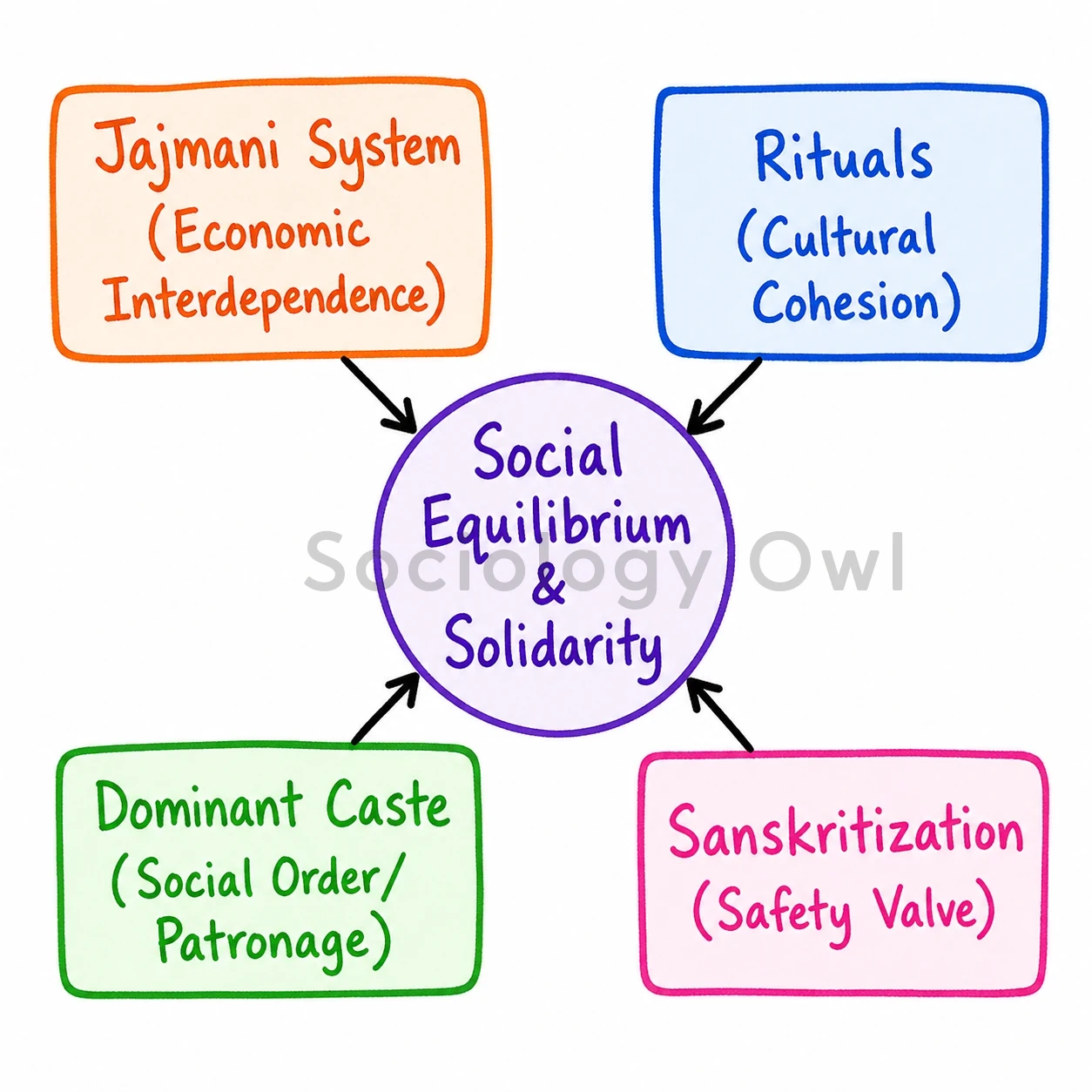 Elaborate on M.N. Srinivas’s structural functionalist approach to the study of Indian society. 1 social equilibrium