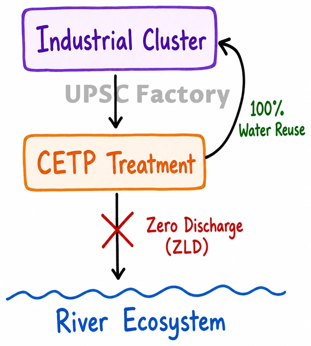 Q. Industrial pollution of river water is a significant environmental issue in India. Discuss the various mitigation measures to deal with this problem and also the government’s initiatives in this regard. 1
