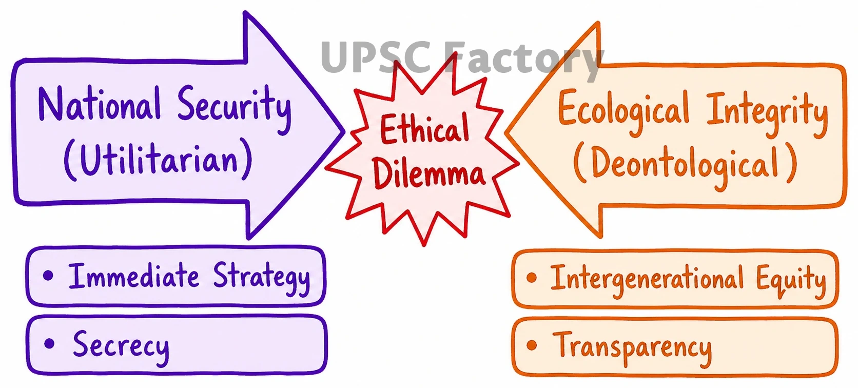 Q. Keeping the national security in mind, examine the ethical dilemmas related to controversies over environmental clearance of development projects in ecologically sensitive border areas in the country. 1