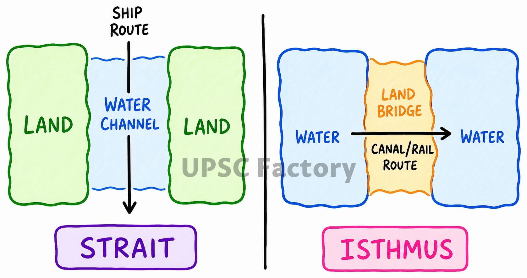 Q. Mention the significance of straits and isthmus in international trade. 1