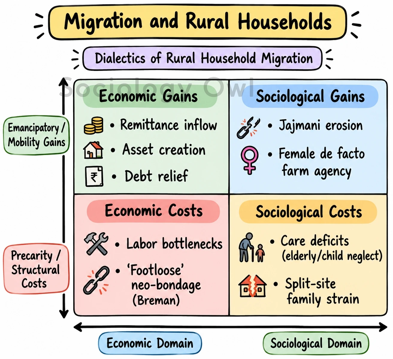 Q. Evaluate the socio-economic impacts of migration on rural households. 1